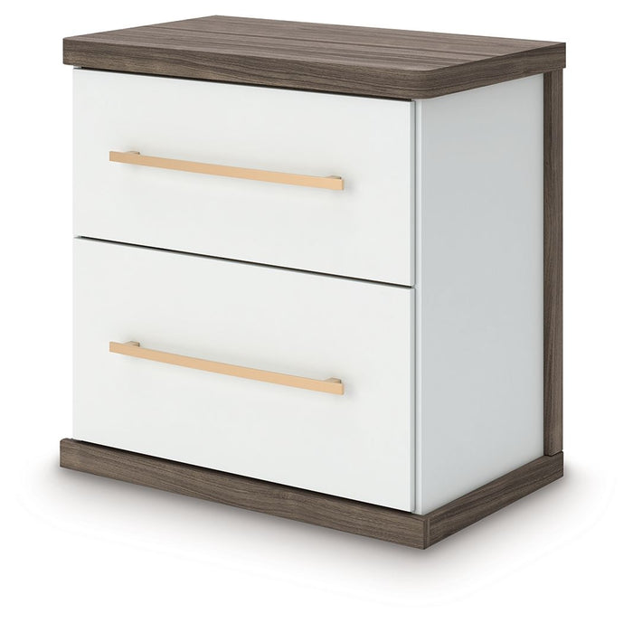 Kendanport - Two Drawer Night Stand - Brown / White - view 4