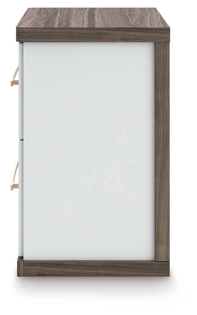 Kendanport - Two Drawer Night Stand - Brown / White - view 5