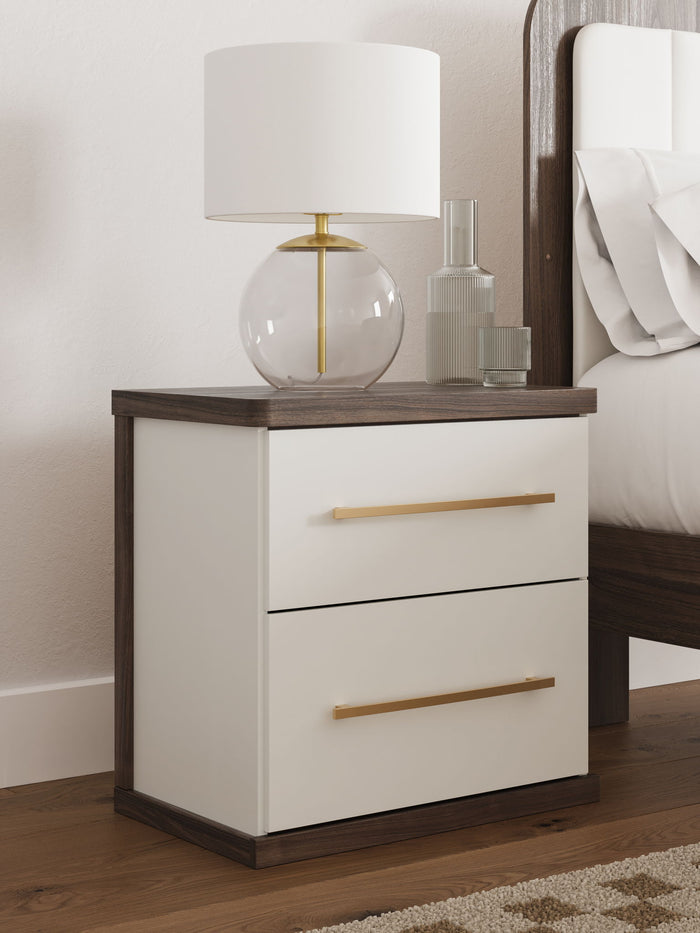 Kendanport - Two Drawer Night Stand - Brown / White - view 6