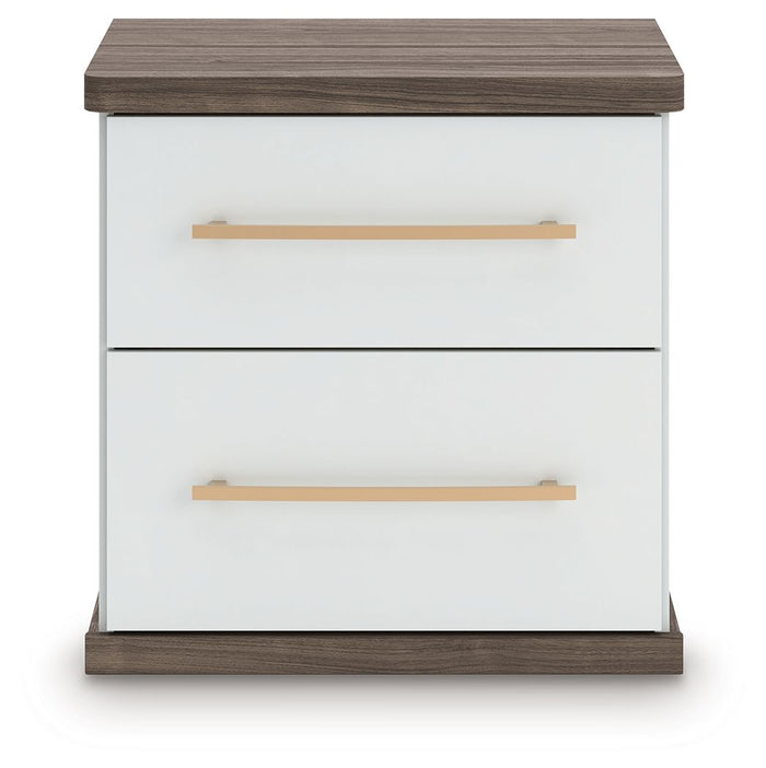 Kendanport - Two Drawer Night Stand - Brown / White - view 7