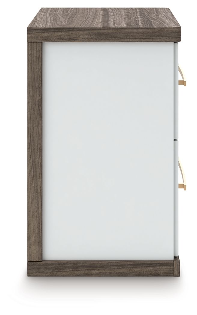 Kendanport - Two Drawer Night Stand - Brown / White - view 8