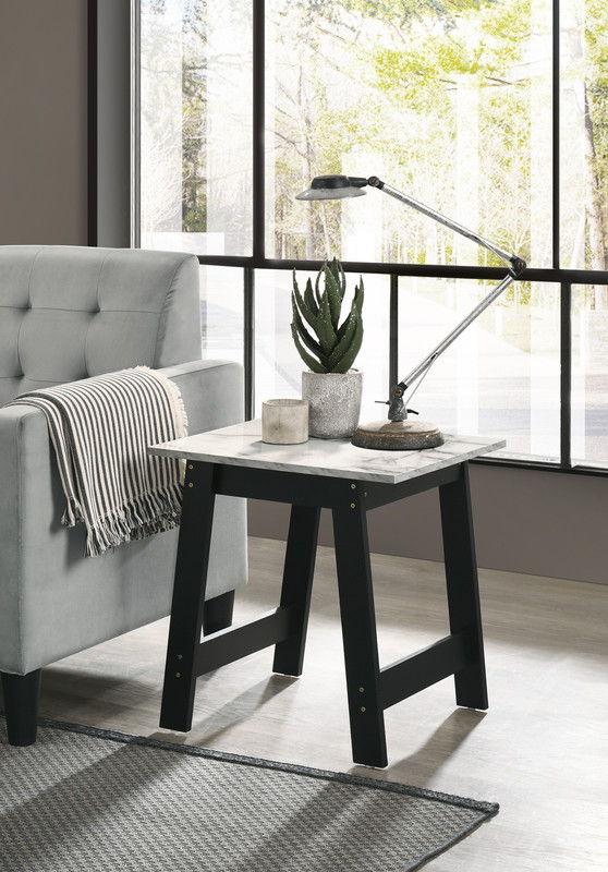 Kenzo - End Table With Faux Marble Top Finish - Black by Lilola Home | Bel Furniture