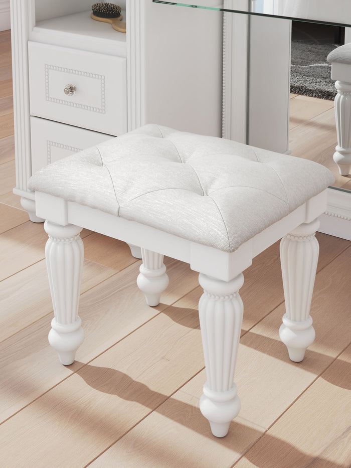 Kozlani - Vanity Upholstered Stool - White - view 2
