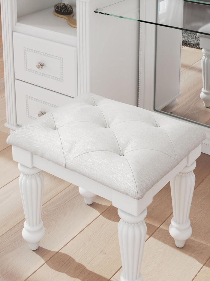Kozlani - Vanity Upholstered Stool - White - view 4
