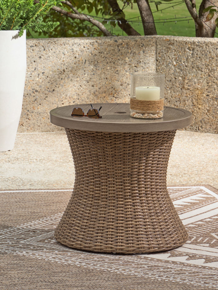 Laguna Heights - Round End Table With Umbrella Option - Beige - view 2