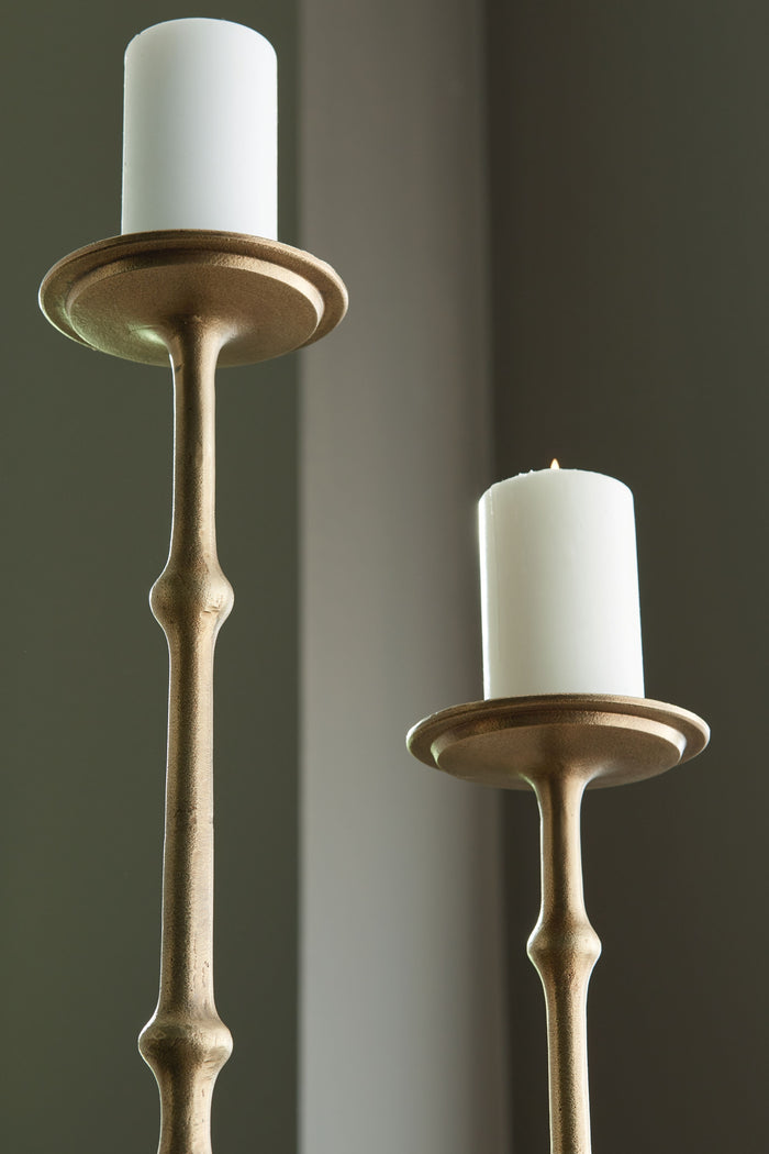Larwick - Antique Brass Finish - Candle Holder Set (Set of 2) by Signature Design by Ashley® | Bel Furniture