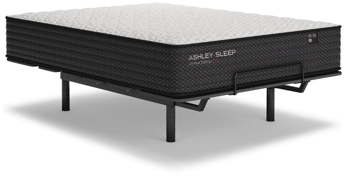 Ashley Sleep Limited Edition Firm innerspring mattress on adjustable bed frame, black textile with gray top - Bel Furniture