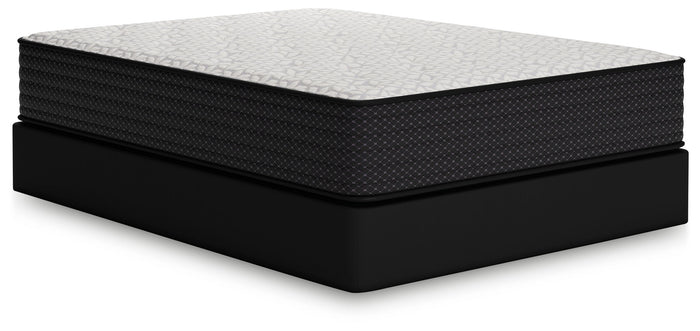 Limited Edition Plush innerspring mattress with black and gray quilted top on black base - Bel Furniture