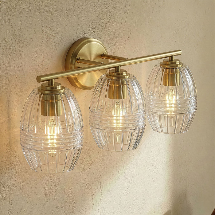 Luster 3 Lights Vanity With Clear For Bathrooms Above Mirror Wall Lamp Satin Clear and Gold