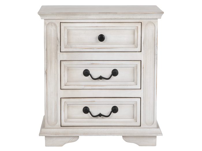 Magnolia White Rustic Farmhouse 3-Drawer Nightstand