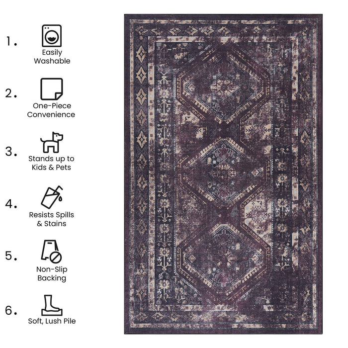 Maval - 5' X 8' Washable Area Rug - Black / Burgundy - view 4