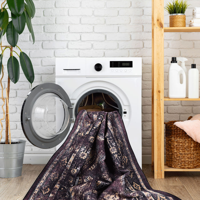 Maval - 5' X 8' Washable Area Rug - Black / Burgundy - view 7
