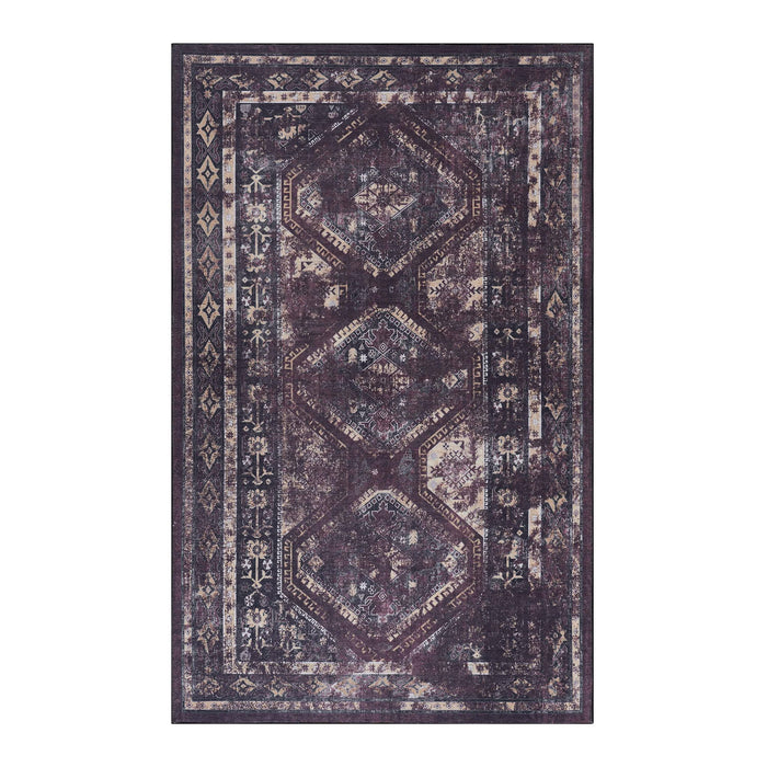Maval - 5' X 8' Washable Area Rug - Black / Burgundy - view 8