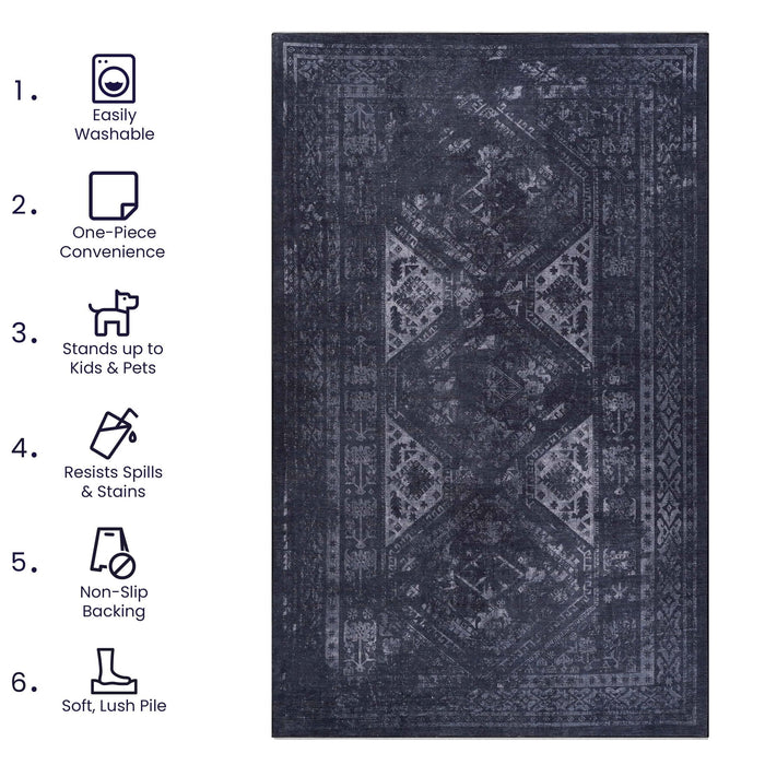 Maval - 5' X 8' Washable Area Rug - Black / Gray - view 7