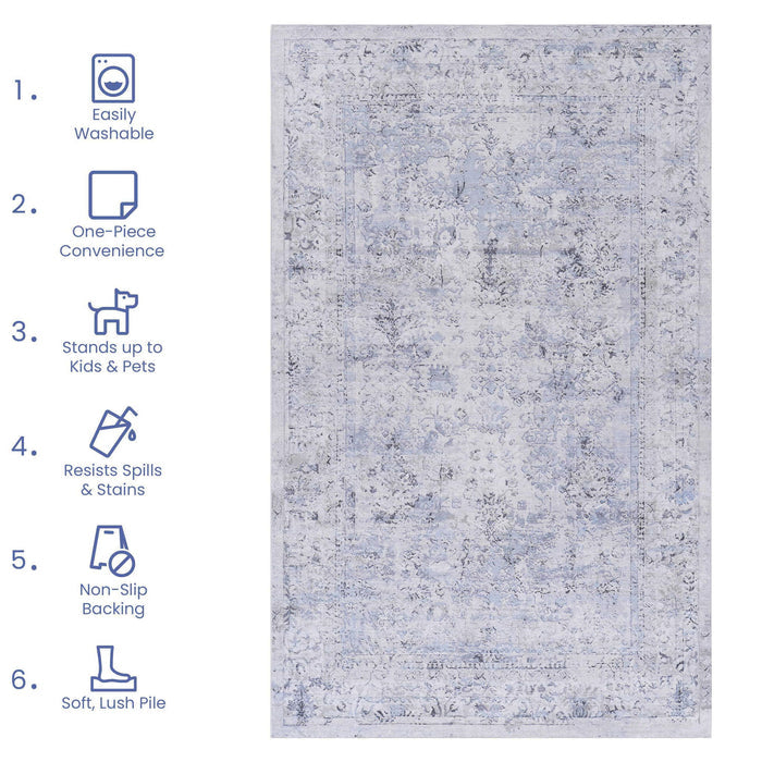 Maval - 8' X 10' Washable Area Rug - Blue / Cream - view 6