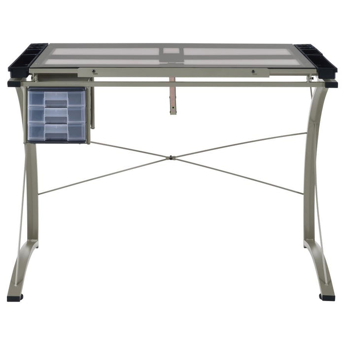 Melo - Glass Top Drafting Table With Storage - Silver