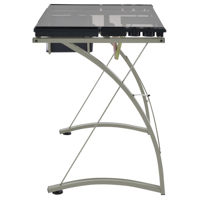 Melo - Glass Top Drafting Table With Storage - Silver