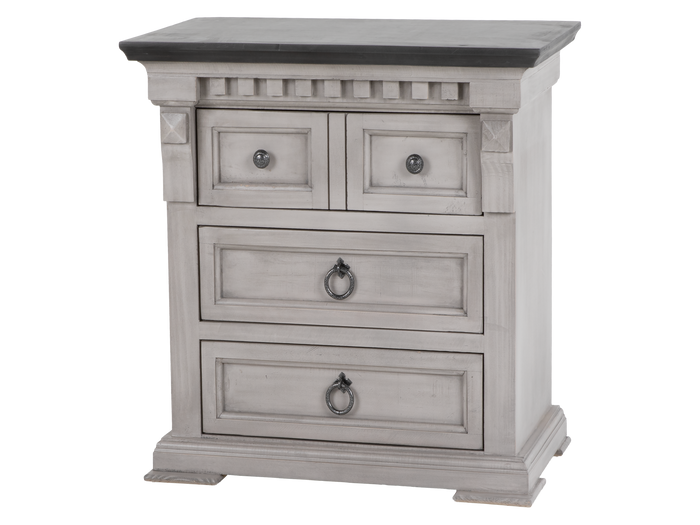 Mission Crest Rustic Farmhouse Two-Tone Nightstand Weathered Gray/White with Dark Top