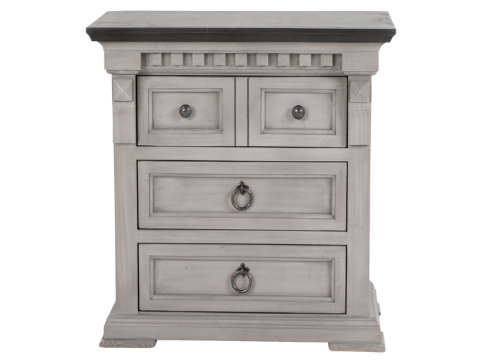 Mission Crest Rustic Farmhouse Two-Tone Nightstand – Weathered Gray/White with Dark Top