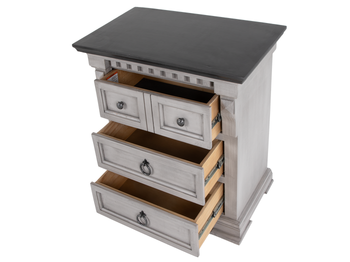 Mission Crest Rustic Farmhouse Two-Tone Nightstand – Weathered Gray/White with Dark Top