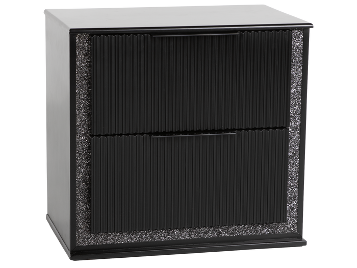Black metal cabinet with textured sides on a white background
