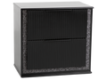 Black metal cabinet with textured sides on a white background