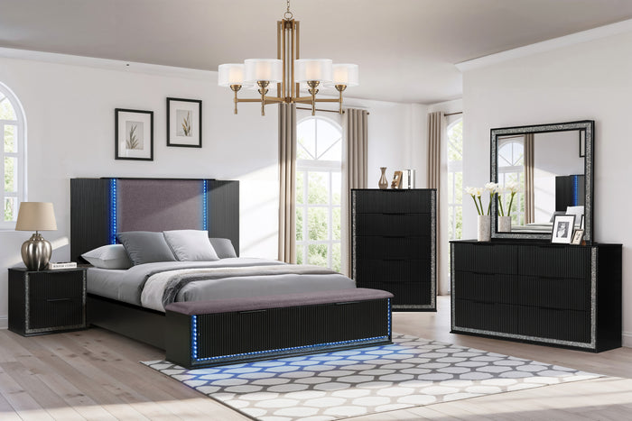 Modern Glam Black 2-Drawer Nightstand with Bling Trim & Felt-Lined Top Drawer