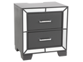 Modern Glam Graphite 2-Drawer Nightstand with USB Charging and Mirror Trim Accents