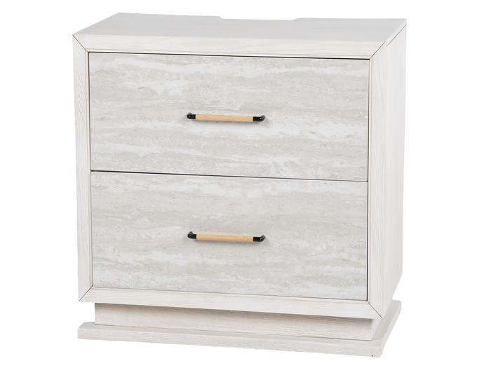 Modern White Nightstand with LED Lighting and USB Port