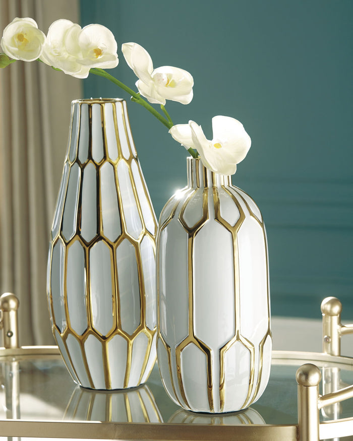 Mohsen - Vase Set (Set of 2) - Gold Finish / White - view 2