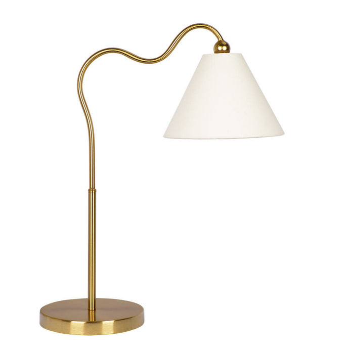 Ornate Ring Base Curved Table Lamp With Triangle Drum Shade Gold and White
