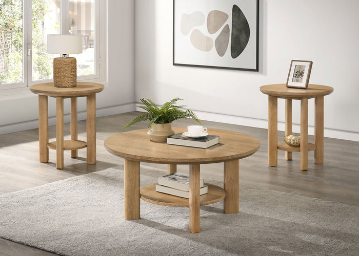 Light Brown / 3 Pc. Coffee Table, 2 End Tables