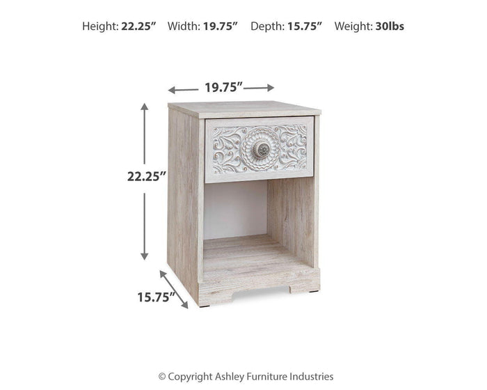 Paxberry - One Drawer Night Stand - Open Cubby - Whitewash - view 2
