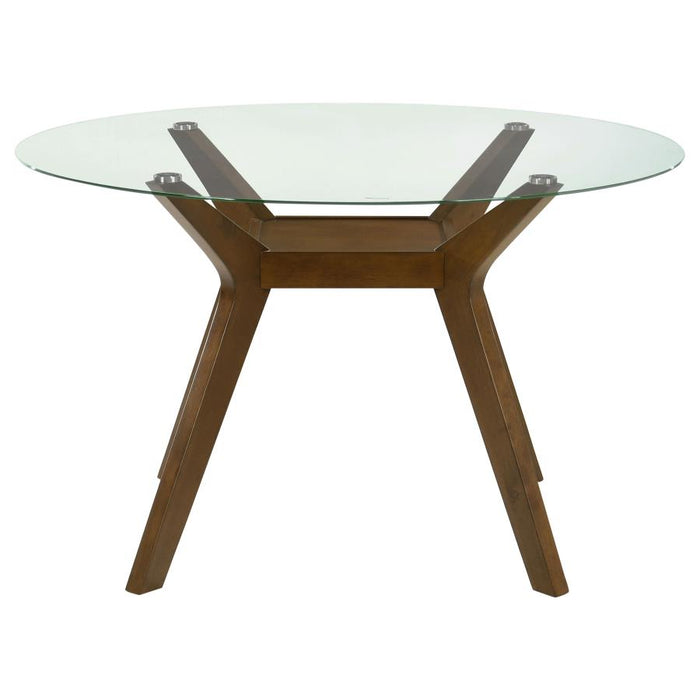 Paxton - Round Glass Top Wood Dining Table - Nutmeg