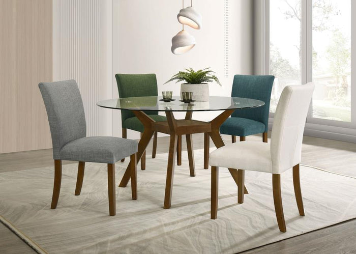Paxton - Round Glass Top Wood Dining Table - Nutmeg