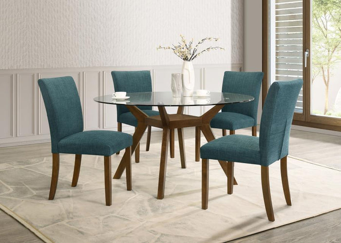 Paxton - Round Glass Top Wood Dining Table - Nutmeg