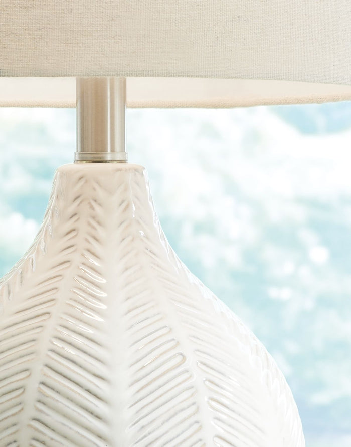 Rainermen - Off White - Ceramic Table Lamp by Signature Design by Ashley® | Bel Furniture