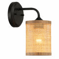 Reef Single Lights Wall Sconce With Natural Shade Rustic Wicker Wall Light Black and Rattan