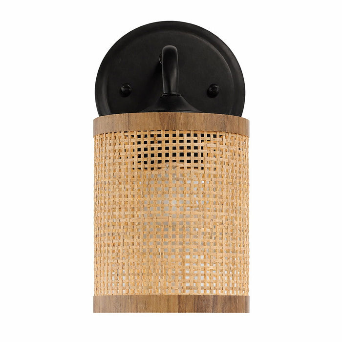 Reef - Single Lights Wall Sconce With Natural Shade Rustic Wicker Wall Light - Black / Rattan