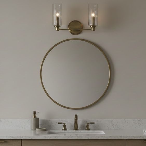 Regal - Double Light Vanity With Clear Ribbed Satin - Antique Brass / Clear - view 2