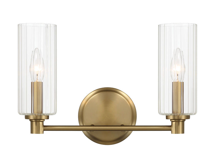 Regal - Double Light Vanity With Clear Ribbed Satin - Antique Brass / Clear - view 3