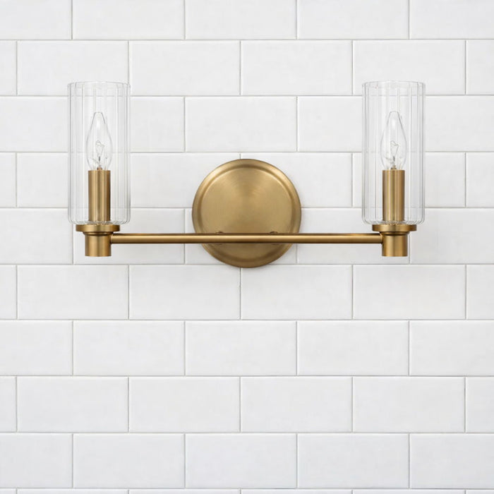 Regal - Double Light Vanity With Clear Ribbed Satin - Antique Brass / Clear - view 4