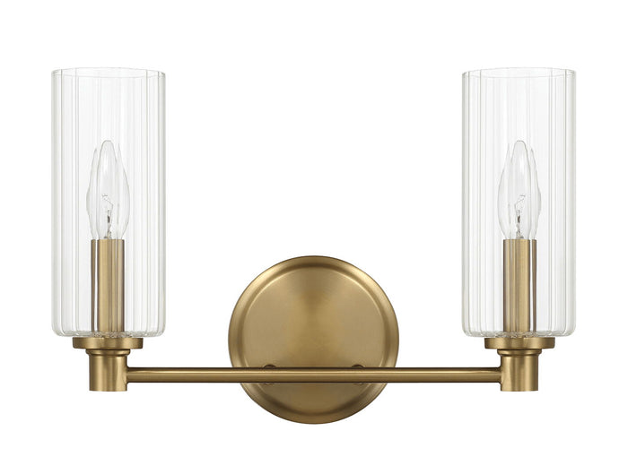 Regal - Double Light Vanity With Clear Ribbed Satin - Antique Brass / Clear by Ashcroft Furniture | Bel Furniture