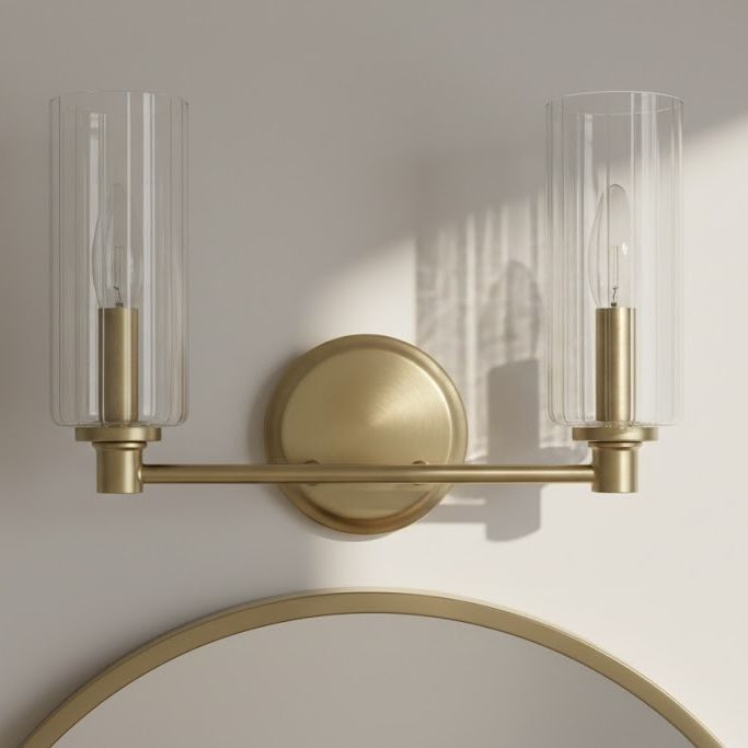 Regal - Double Light Vanity With Clear Ribbed Satin - Antique Brass / Clear - view 7
