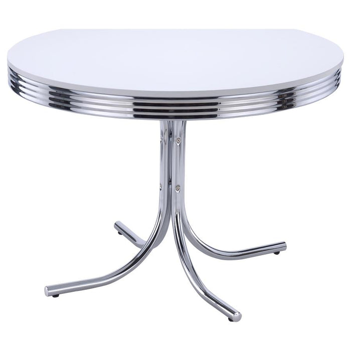 Retro Round Wood Top Dining Table White And Chrome