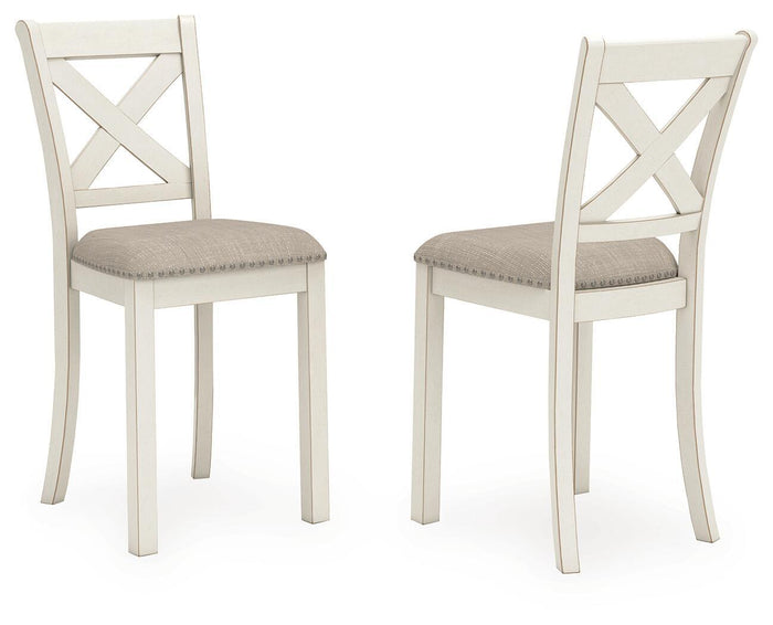 Antique white X-back dining chairs with gray upholstered seats and nailhead trim, set of 2 - Bel Furniture