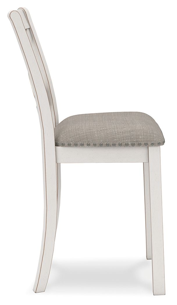 Antique white upholstered barstool with gray seat cushion and curved back support - Bel Furniture