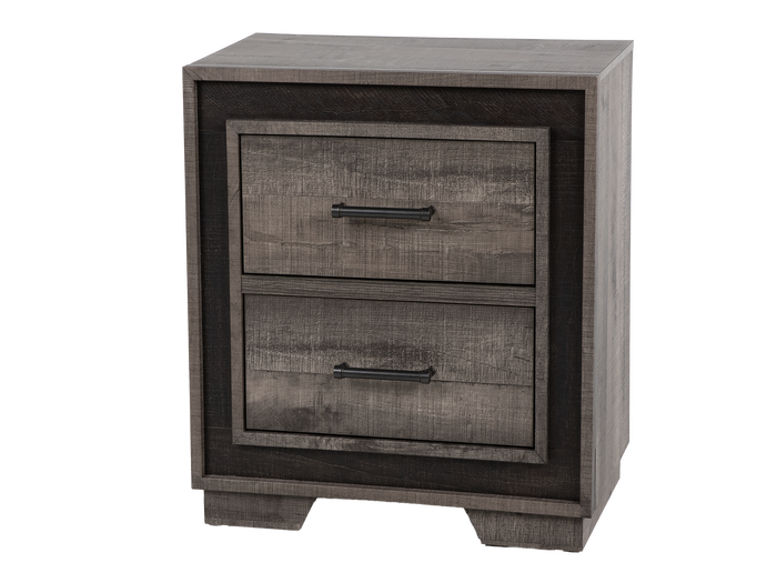 Rustic Grey Two-Tone Recessed Panel 2-Drawer Nightstand