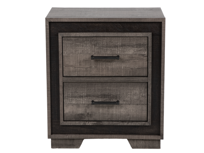 Rustic Grey Two-Tone Recessed Panel 2-Drawer Nightstand