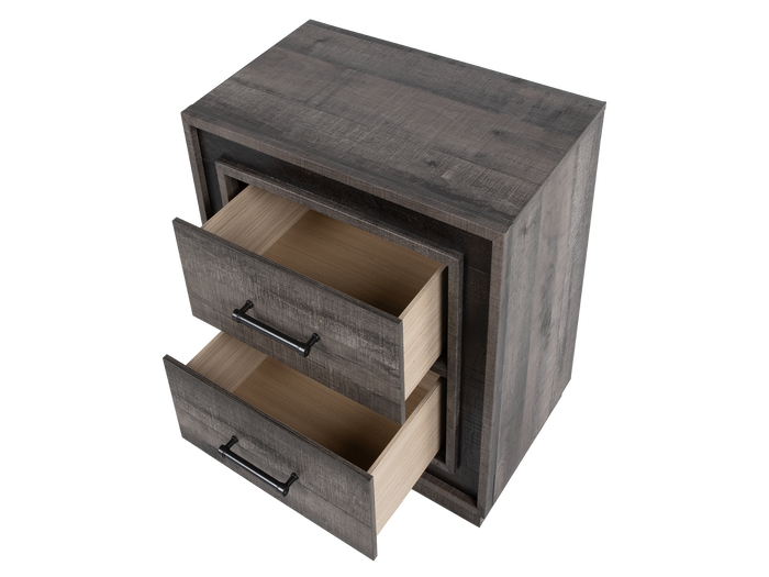 Rustic Grey Two-Tone Recessed Panel 2-Drawer Nightstand